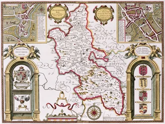 Buckinghamshire, graviert von Jodocus Hondius (1563-1612) aus John Speeds 